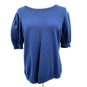 Vince Camuto Sweater Women's L Navy Blue Short Puff Sleeves Keyhole Minimalist